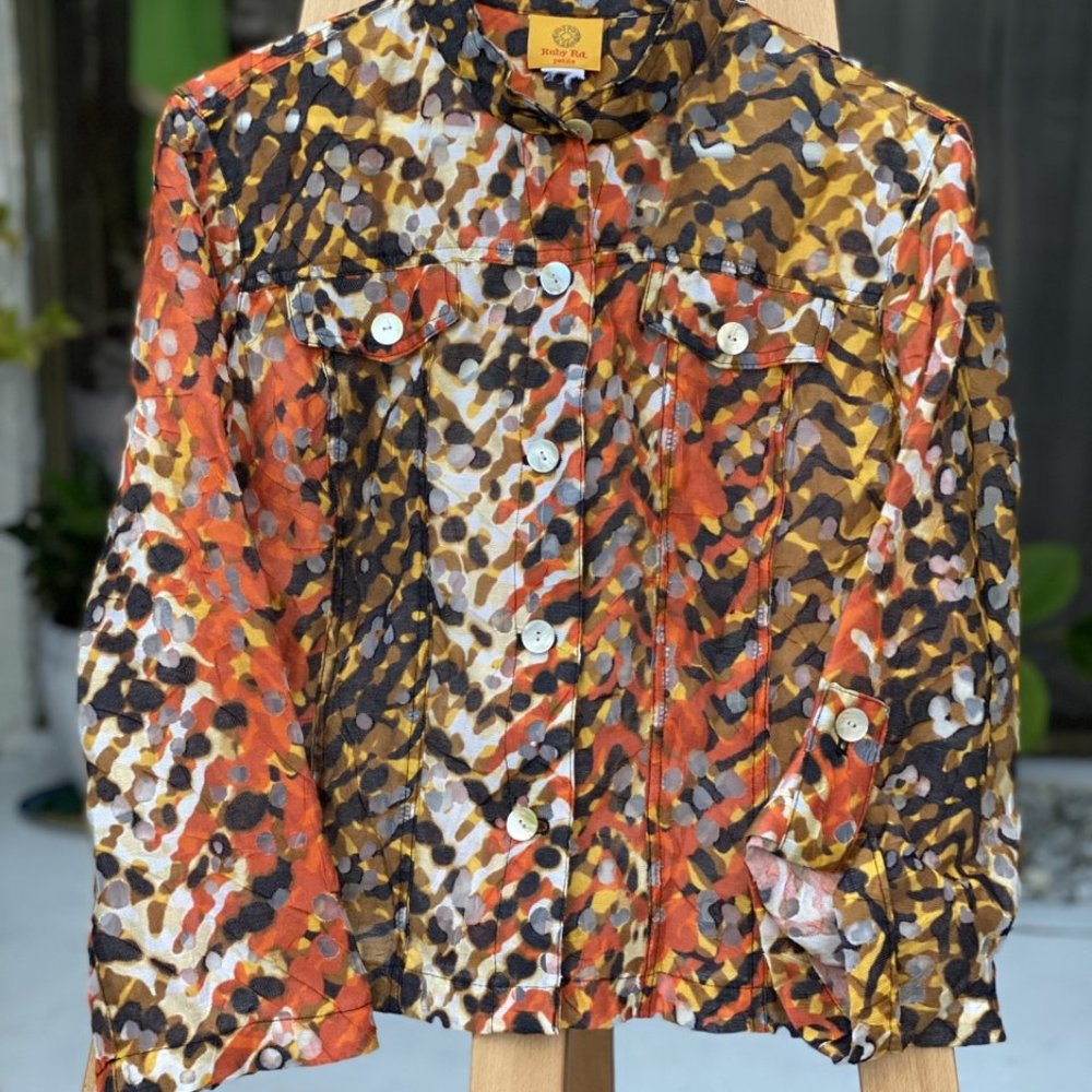 Ruby Rd Petite Linen Blend Multicolor Camouflage … - image 1